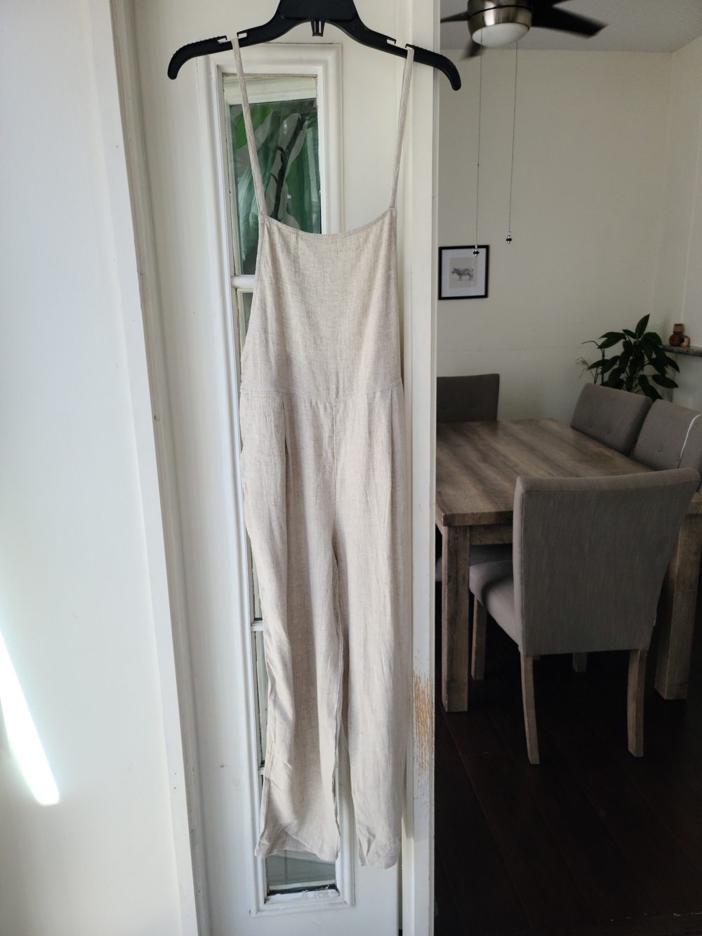 Sadie & Sage Light Beige Spaghetti Strap Linen-Blend Jumpsuit